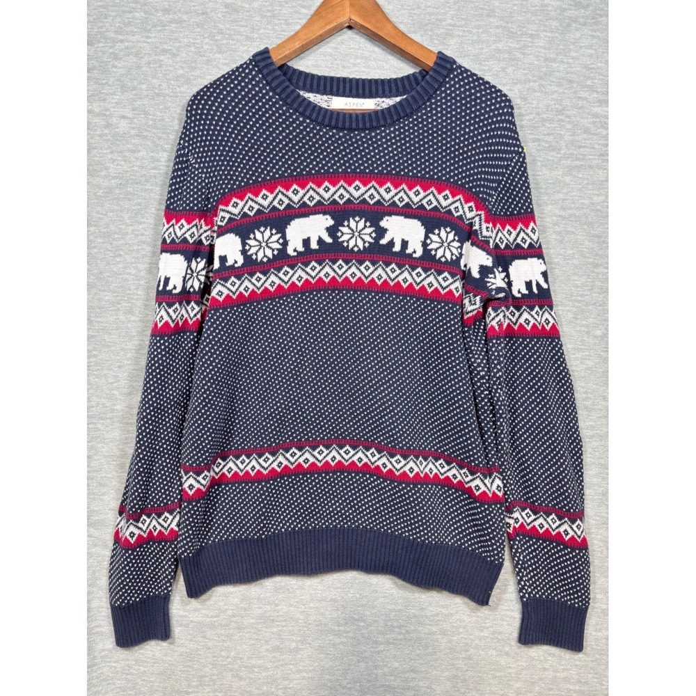 Aspen Womens Sweater XL Navy‎ Blue Bear Snowflake Fair Isle Ugly Christmas